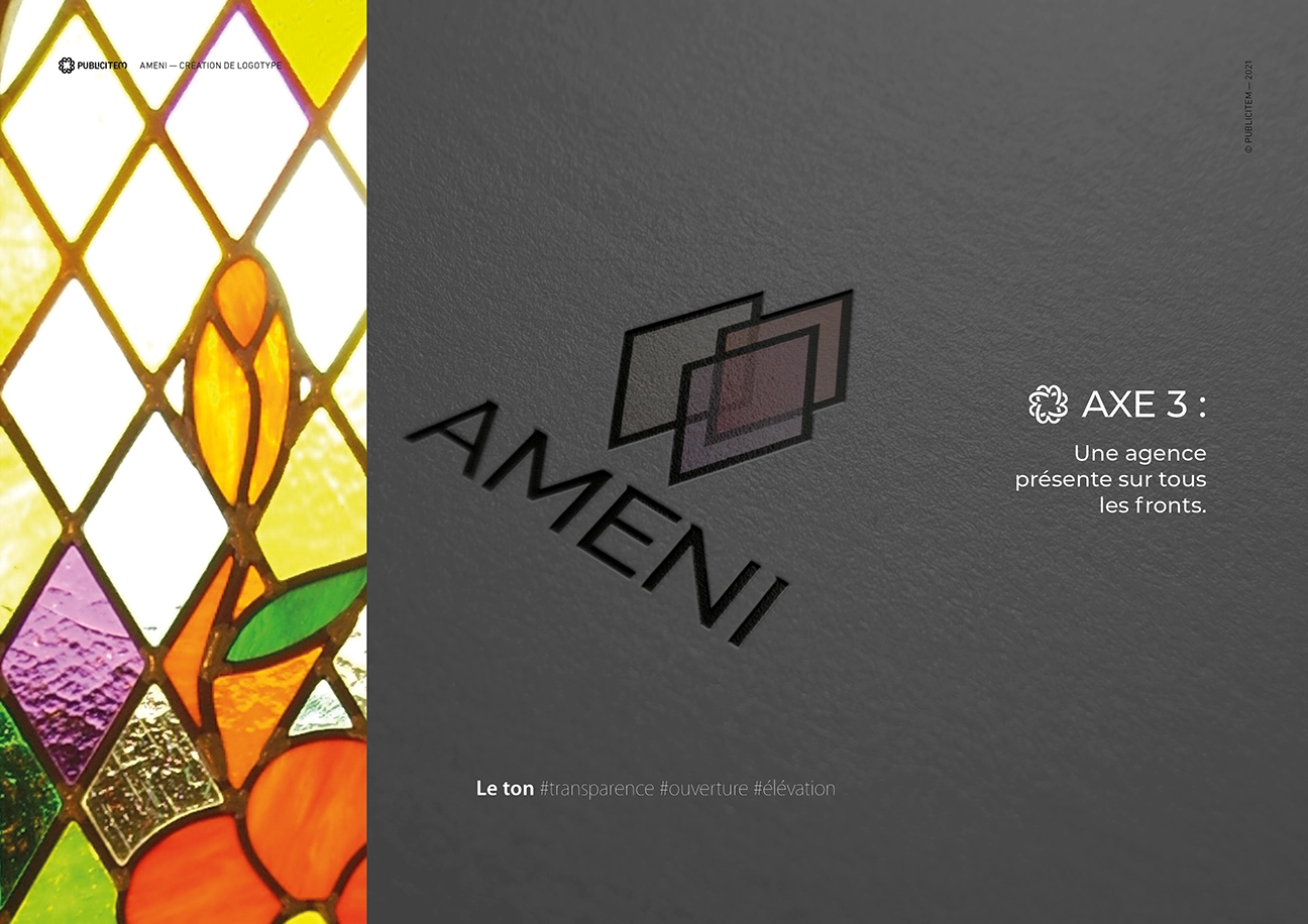 Troisième logo inspiration vitrail pour Ameni